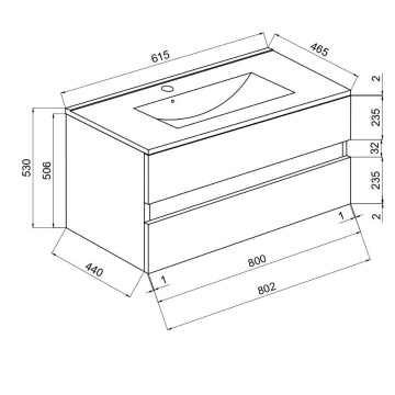 Badezimmer-Wandschrank Bracciano Eiche rauch 81.5x46.5x53 H