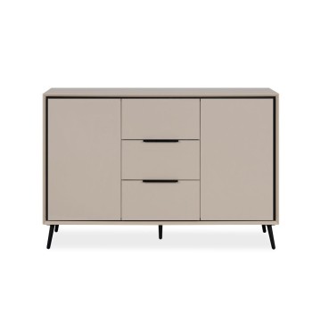 Sandfarbenes Sideboard mit schwarzen Details 2 Türen und 3 Schubladen Arona01B 135x38x90H