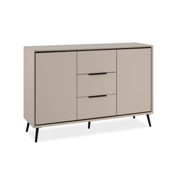 Sandfarbenes Sideboard mit schwarzen Details 2 Türen und 3 Schubladen Arona01B 135x38x90H