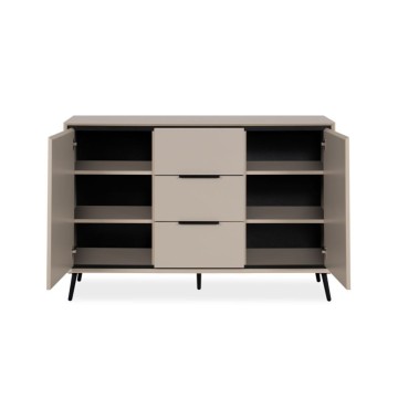 Sandfarbenes Sideboard mit schwarzen Details 2 Türen und 3 Schubladen Arona01B 135x38x90H