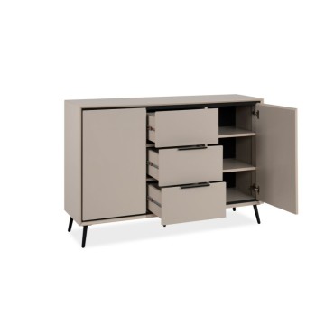 Sandfarbenes Sideboard mit schwarzen Details 2 Türen und 3 Schubladen Arona01B 135x38x90H