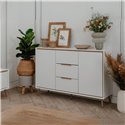 Weißes Sideboard mit Eichendetails 2 Türen und 3 Schubladen Arona01B 135x38x90H