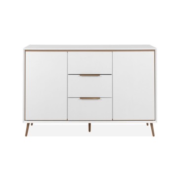 Weißes Sideboard mit Eichendetails 2 Türen und 3 Schubladen Arona01B 135x38x90H