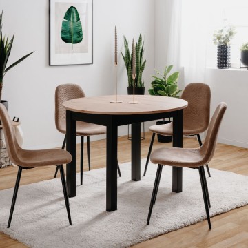 Ausziehbarer runder Tisch Eiche und schwarz Coburg100 100x100x76H