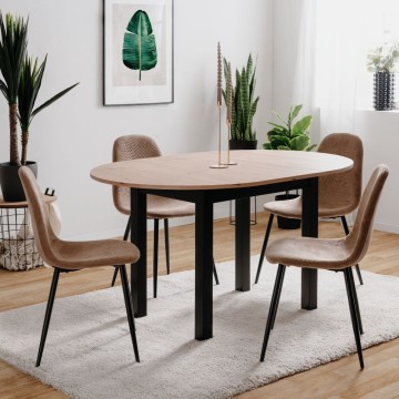 Ausziehbarer runder Tisch Eiche und schwarz Coburg100 100x100x76H