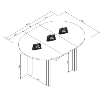 Ausziehbarer runder Tisch Eiche und schwarz Coburg100 100x100x76H