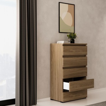 Kommode mit 5 Schubladen 75x40x127 zusammengebaut Farbe Nussbaum natur