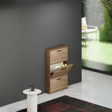 Platzsparender 3-türiger, schlanker Schuhschrank 108x65x15 Serena, Farbe Nussbaum natur