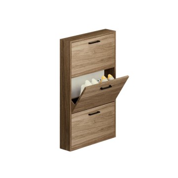 Platzsparender 3-türiger, schlanker Schuhschrank 108x65x15 Serena, Farbe Nussbaum natur