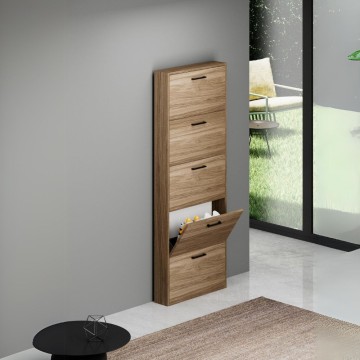 Serena slim platzsparender 5-türiger Schuhschrank 180x65x15 Farbe Nussbaum natur