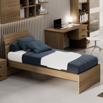 Natürliches walnussfarbenes Einzelbett aus Holz