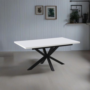 Ausziehbarer rechteckiger Tisch weiße Platte und schwarze Beine Rob 160x190x75H
