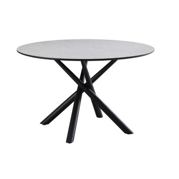 Runder Tisch Logan mit Betonplatte und schwarzen Beinen 120x120x76.5H
