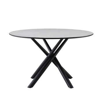 Runder Tisch Logan mit Betonplatte und schwarzen Beinen 120x120x76.5H
