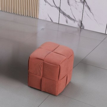 Quadratischer ziegelfarbener Hocker mit gewebtem Stoff Den 39x39x39H