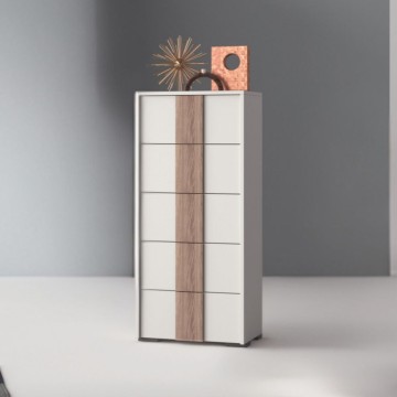 Kross 51x42x104H Schubladenschrank mit 5 Schubladen in Wolkenweiß und amerikanischem Nussbaum