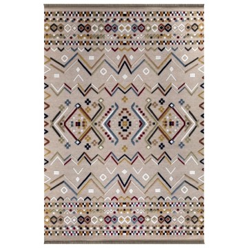 Mehrfarbiger beiger rutschfester Teppich mit farbigen Dekoren 120x180