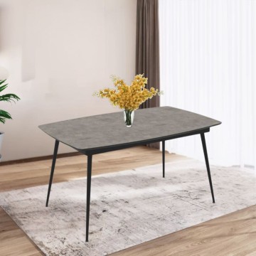 Zementfarbener Ausziehtisch mit schwarzen Beinen 145x80x75H ausziehbar auf 185 Yense