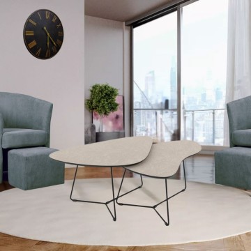 Couchtisch-Paar mit kaschmirfarbener Platte und schwarzem Metallgestell Tussey