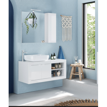 BASIC WANDMONTIERTER BADEZIMMERSCHRANK 2 TÜREN L.92 CM FARBE GLÄNZEND WEISS