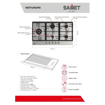 5-Flammen-Gasherd 90 cm Edelstahl - Nettuno | Toscohome