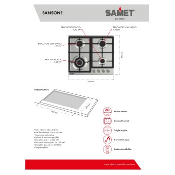 Samet Sansone60 4-Flammen-Gasherd 60 cm Edelstahl