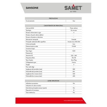 Samet Sansone60 4-Flammen-Gasherd 60 cm Edelstahl
