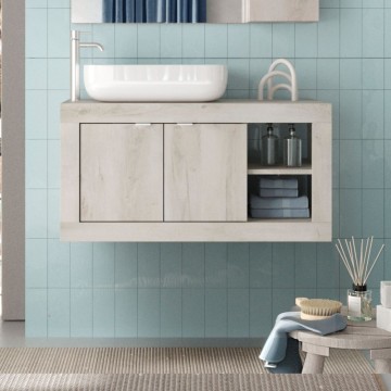 Basic92 92x47x47H wandhängender Badezimmerschrank aus weißer Kiefer
