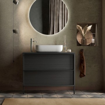 Adam79 Badezimmerschrank 2 Schubladen schwarz Esche 79x43x78H