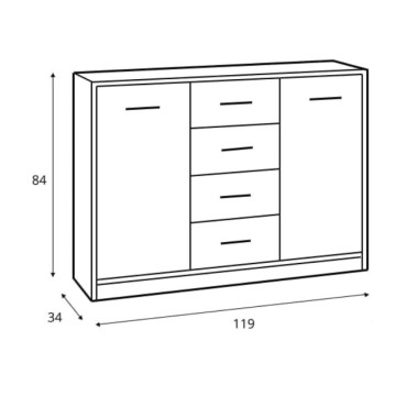 Sideboard im skandinavischen Stil 2 Türen und 4 Schubladen Farbe Sonoma Eiche Nepo 119x34x84h