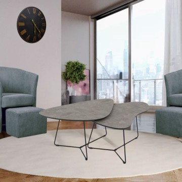 Paar Couchtische mit zementfarbener Platte und schwarzem Metallgestell Tussey