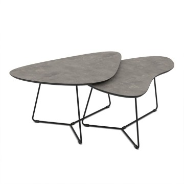 Paar Couchtische mit zementfarbener Platte und schwarzem Metallgestell Tussey