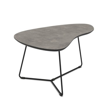 Paar Couchtische mit zementfarbener Platte und schwarzem Metallgestell Tussey