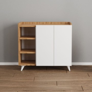 Alary Eiche und weißes Sideboard mit 2 Türen und offenen Fächern 90x35x82H