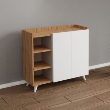 Alary Eiche und weißes Sideboard mit 2 Türen und offenen Fächern 90x35x82H