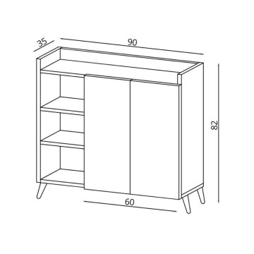 Alary Eiche und weißes Sideboard mit 2 Türen und offenen Fächern 90x35x82H
