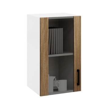 Küchenhängeschrank 40 cm 1 Tür Nussbaum natur und weißer Rahmen
