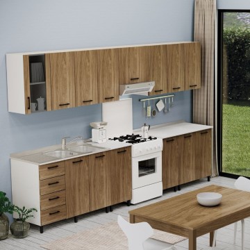Küchenhängeschrank 40 cm 1 Tür Nussbaum natur und weißer Rahmen