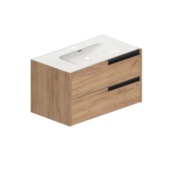 Modularer wandmontierter Badezimmerschrank in Eiche Honig mit Schubladen 80x45x50H