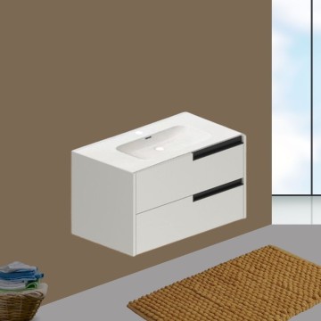 Modularer wandmontierter Badezimmerschrank Farbe Kaschmir mit Schubladen 80x45x50H