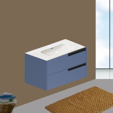 Modularer wandmontierter Badezimmerschrank in Hellblau mit Schubladen 80x45x50H