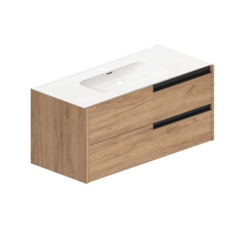 Modularer wandmontierter Badezimmerschrank in Eiche Honig mit Schubladen 100x45x50H