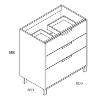 TRIANA BADEZIMMERSCHRANK KIT 80*45 CM MIT 3 SCHUBLADEN EICHE FARBE