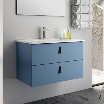 Blauer wandhängender Badezimmerschrank 2 Schubladen Invicta 60x45x48H