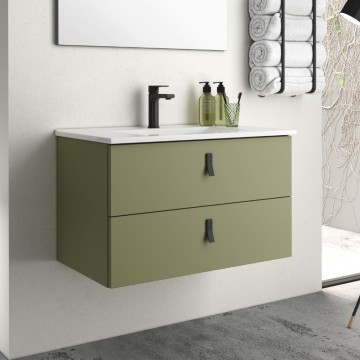 Olivgrüner wandhängender Badezimmerschrank 2 Schubladen Invicta 80x45x48H