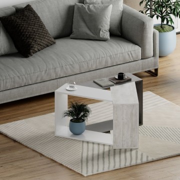 Zementfarbener Trio Couchtisch weiß