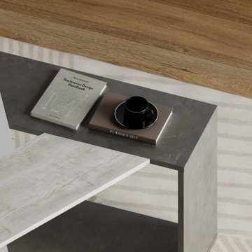 Zementfarbener Trio Couchtisch weiß
