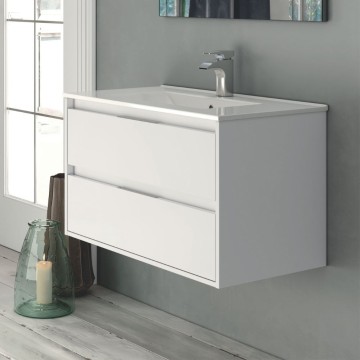 Bolton glänzend weiß lackiert Wandschrank für Badezimmer 60x45x48H 2 Schubladen: modernes Design und Funktionalität