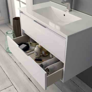 Bolton glänzend weiß lackiert Wandschrank für Badezimmer 60x45x48H 2 Schubladen: modernes Design und Funktionalität