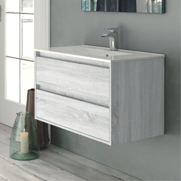 Bolton wandmontierter Badezimmerschrank in eisgrauer Eiche 60x45x48H 2 Schubladen: modernes Design und Funktionalität